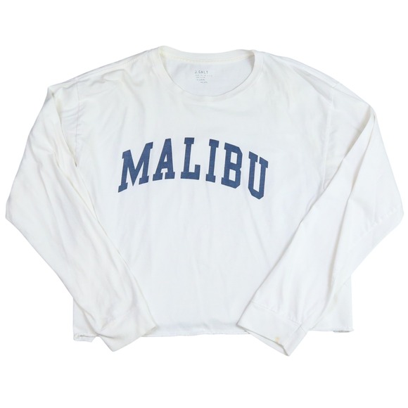 J. Galt Tops - J Galt Malibu Graphic Long Sleeve Tee Women One Size White Cotton Boxy Cropped